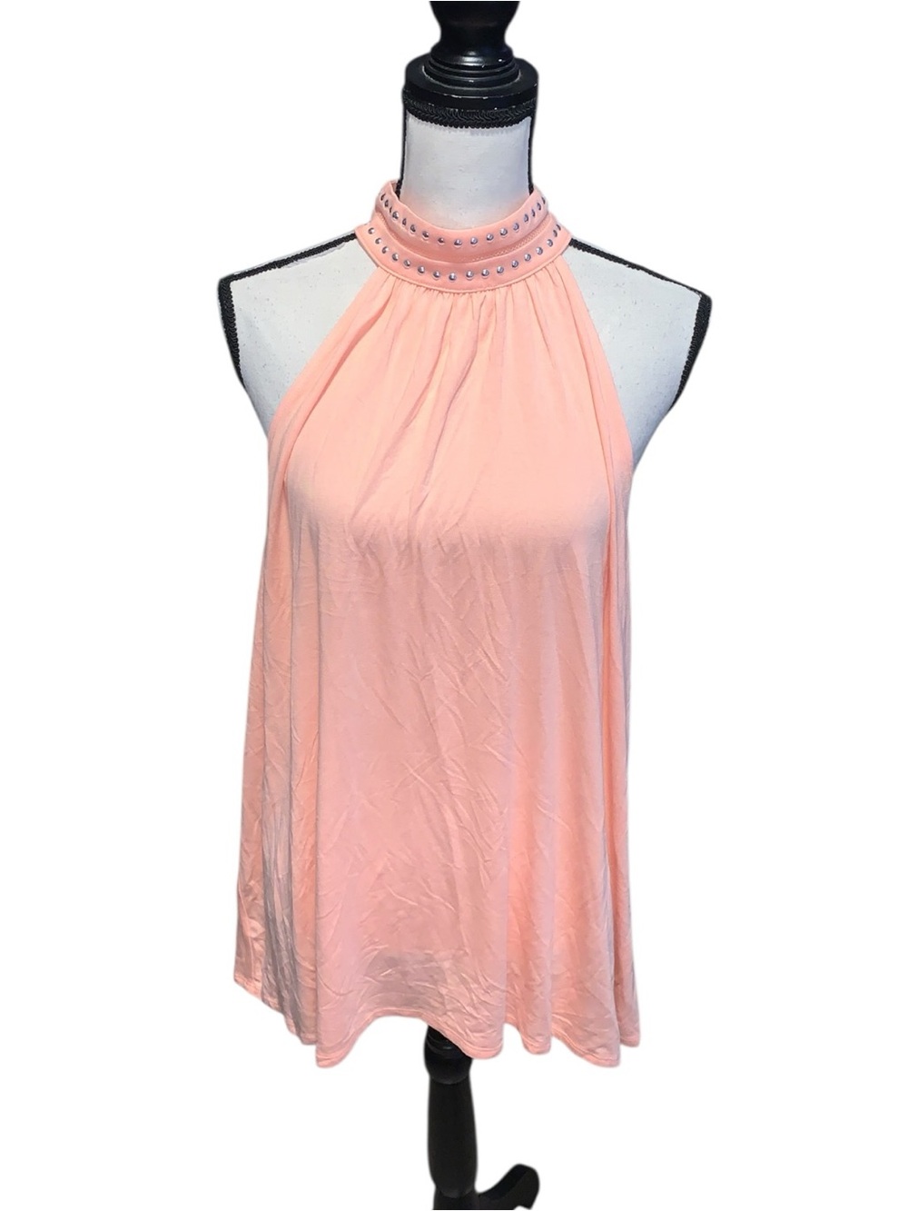 INC International Concepts Sleeveless Studded Halter Top Tank Top Peach Pink